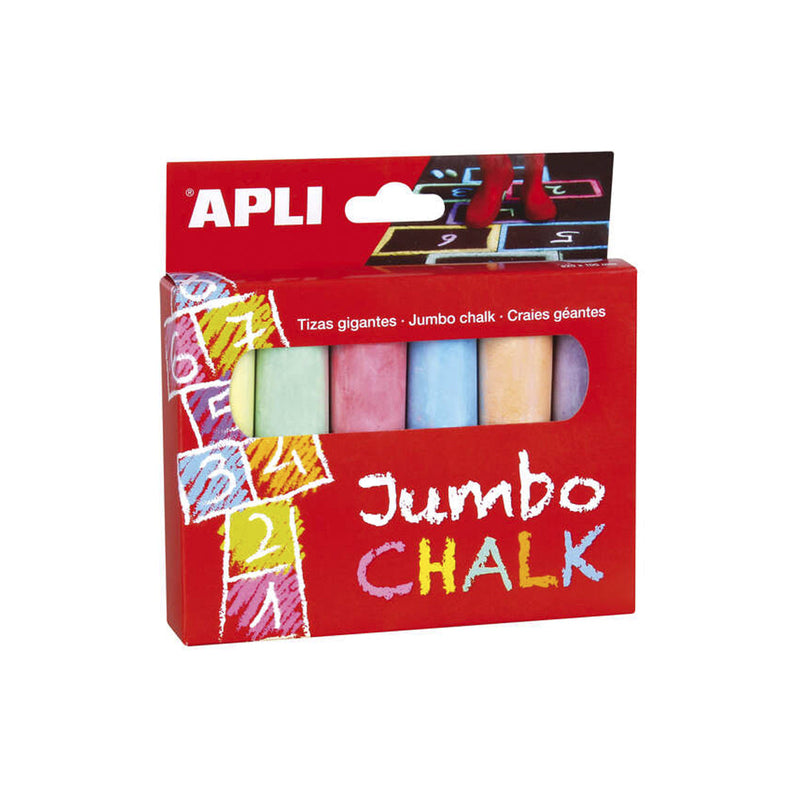Apli Tizas Redondas Jumbo de Colores Surtidos - Tamaño Ø 25 x 105mm - Fabricadas con Sulfato de Calcio Bajo en Residuo - Ideales para Escribir, Dibujar y Colorear en Pizarras y Pavimentos - Aptas para Uso Escolar