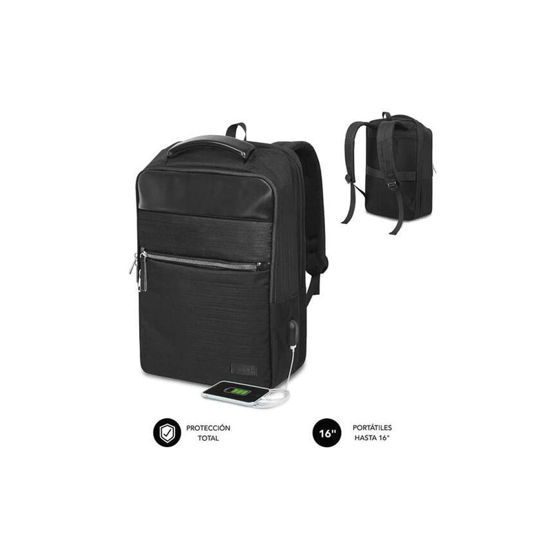 Subblim Mochila Air Padding para Ordenadores de 15,6" - Alta Proteccion con Sistema Air Padding - Resistente al Agua - Puerto USB - Color Negro