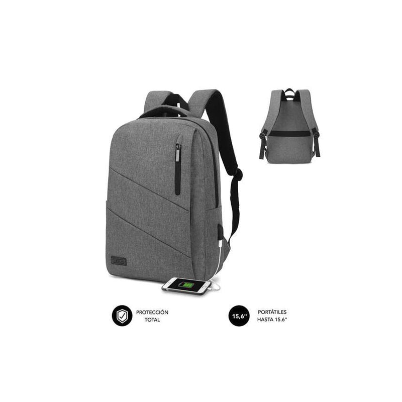 Subblim Mochila City - para Portatiles de hasta 15,6" - Resistente al Agua - Diseño Actual y Practico - Correas Ajustables - Color Gris