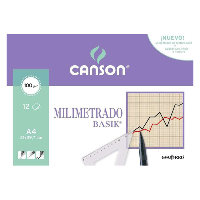 Canson Minipack de 12 Hojas A4 - Milimetrado Basik - 21x29.7cm - 100g - Color Sepia
