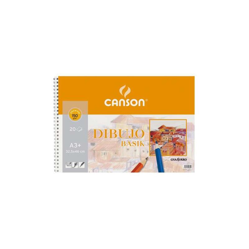 Canson Basik Bloc de Dibujo de 20 Hojas A3 150gr - Medidas 32.5x46cm - Color Blanco