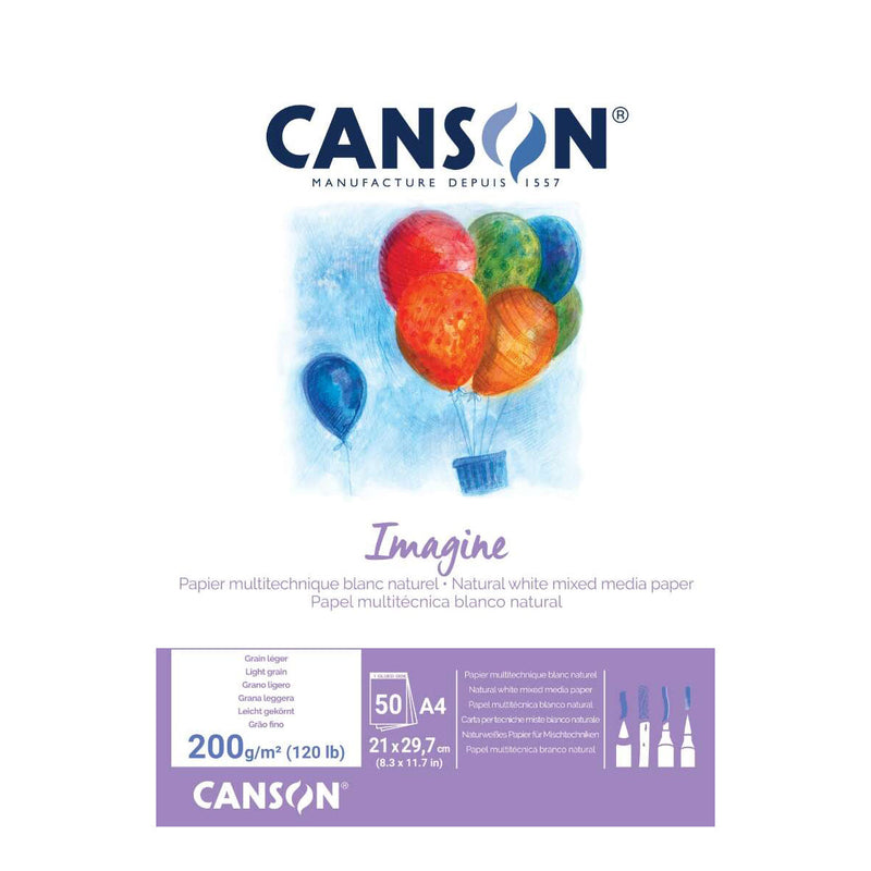 Canson Imagine Bloc Encolado de 50 Hojas 200gr A4 - Grano Fino - Color Blanco