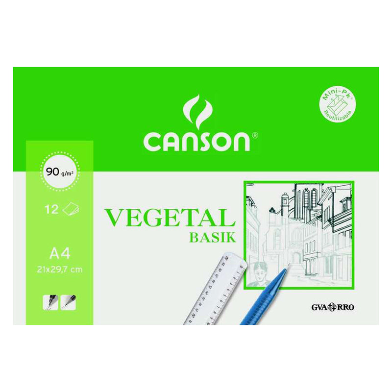 Canson Vegetal Basik Minipack de 12 Hojas A4 - 21x29.7cm - 95g - Color Transparente