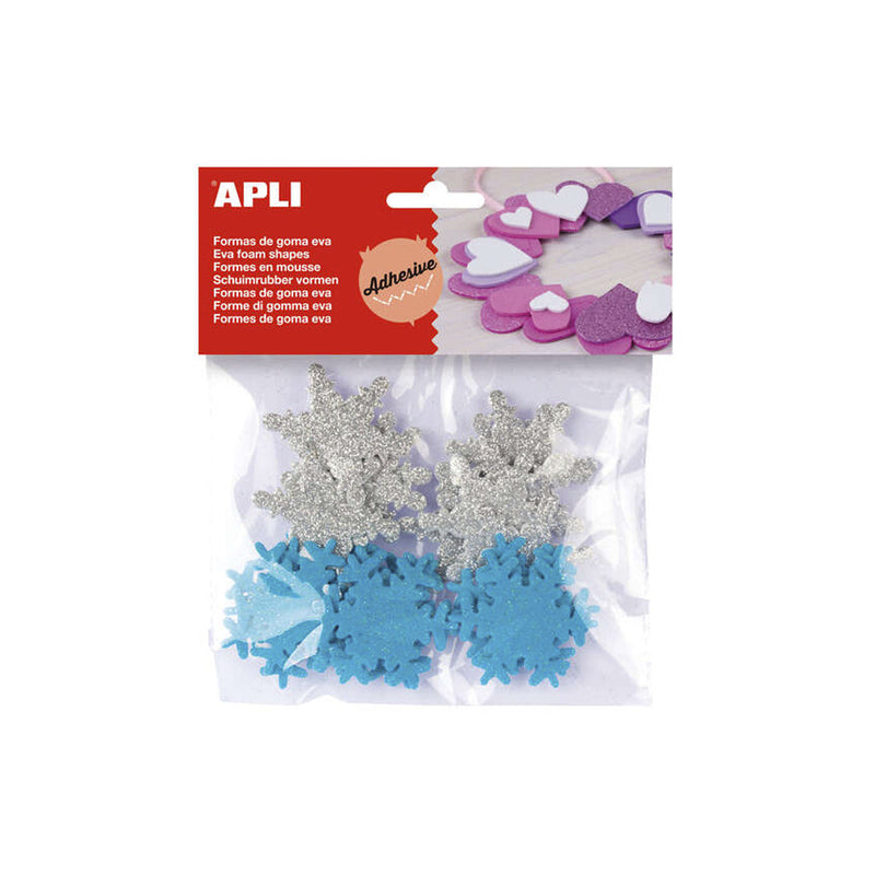 Apli Formas Goma Eva Adhesivas Copo de Nieve Purpurina 22 U - Decoracion Navideña - Faciles de Pegar - Brillantes y Llamativas