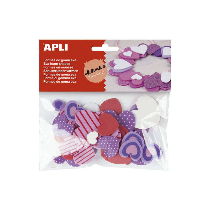 Apli Formas Goma Eva Adhesivas Corazones Estampados 40 U - Faciles de Pegar - Diseño de Corazones - 40 Unidades Por Paquete