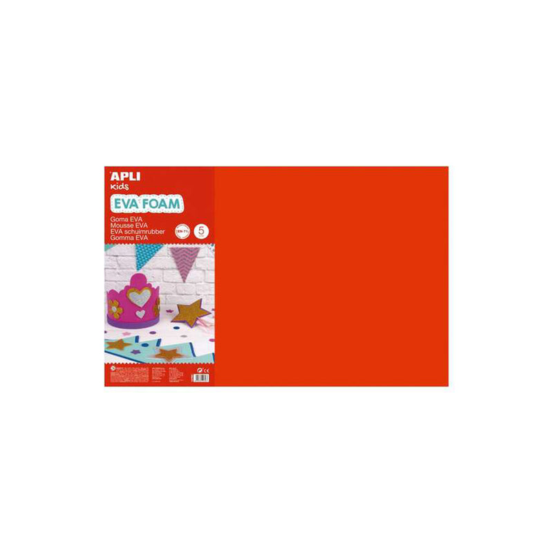 Apli Pack de 5 Goma Eva 600 x 400 mm - Grosor 2 mm - Impermeable - Moldeable al Calor - Color Rojo