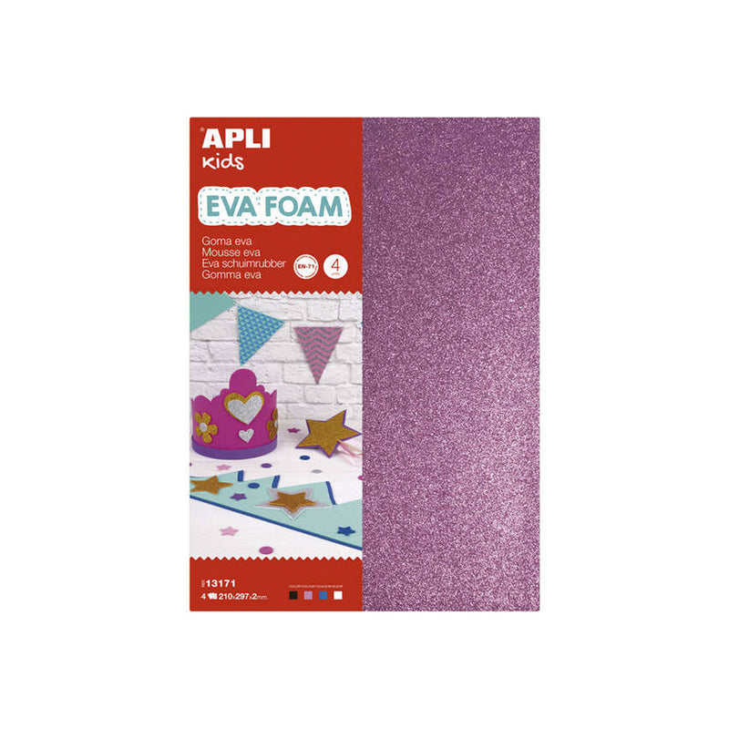 Apli Goma Eva Purpurina A4 4 Hojas - Blanco, Negro, Rojo y Azul - Ideal para Manualidades y Decoracion