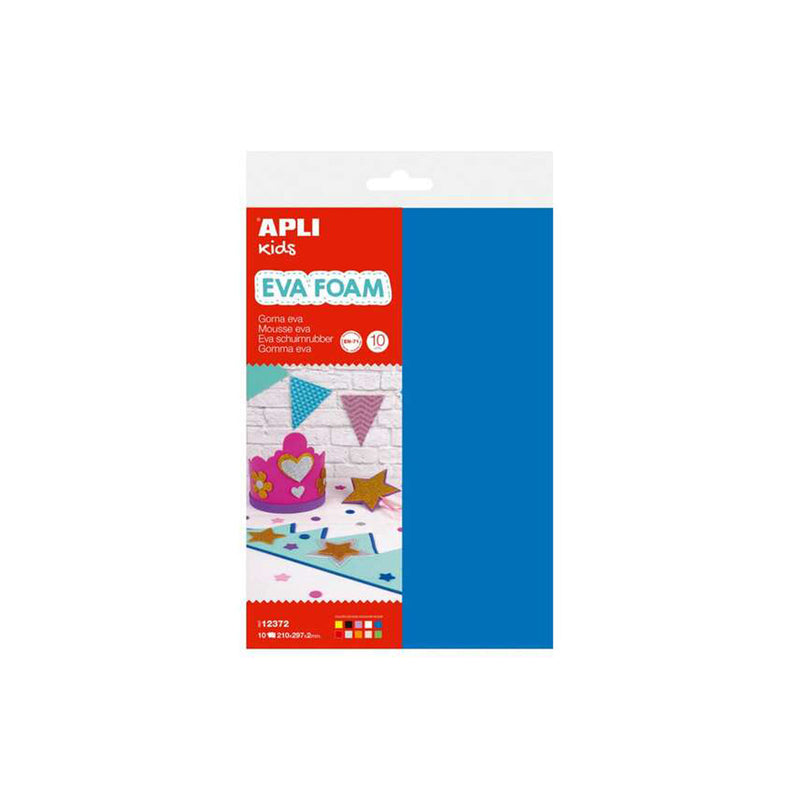 Apli Pack de 10 Goma Eva Multicolor A4 - Grosor 2 mm - Impermeable - Moldeable al Calor - Colores Surtidos
