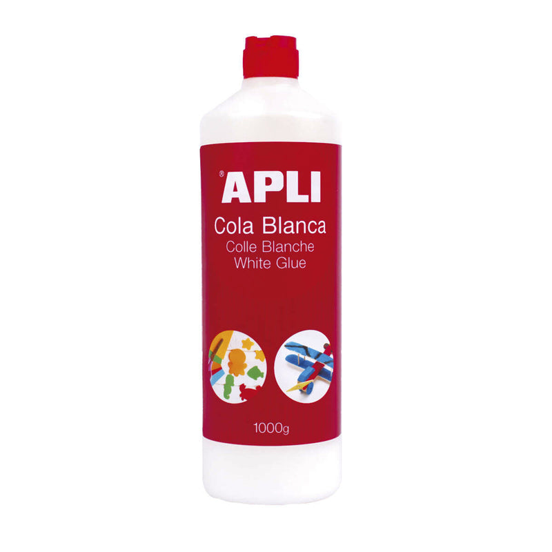 Apli Bote de Cola Blanca con Aplicador 1kg - Secado Rapido - Resistente al Agua - Libre de Solventes - No Toxica