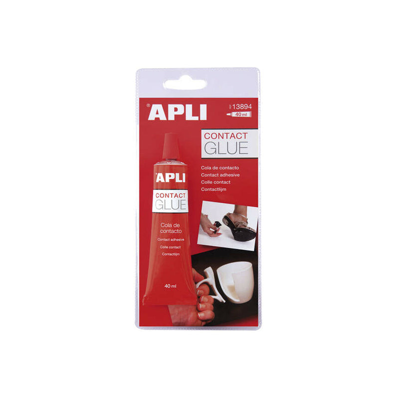 Apli Tubo de Pegamento Contacto 40ml - Secado Rapido - Resistente al Agua y al Calor - Transparente