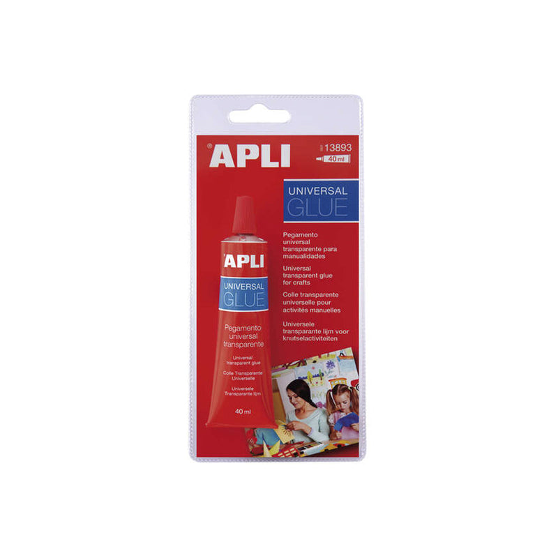 Apli Tubo de Pegamento Universal 40ml - Secado Rapido - Resistente al Agua - Transparente
