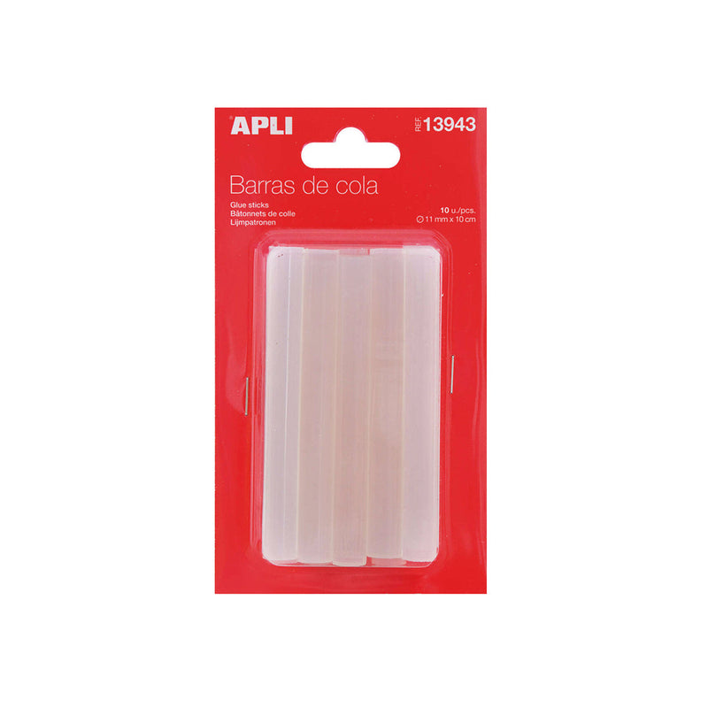 Apli Pack de 10 Barras de Adhesivo Termofusible Ø11mmx10cm - Compatible con Pistolas Ø11mm - Precision y Limpieza
