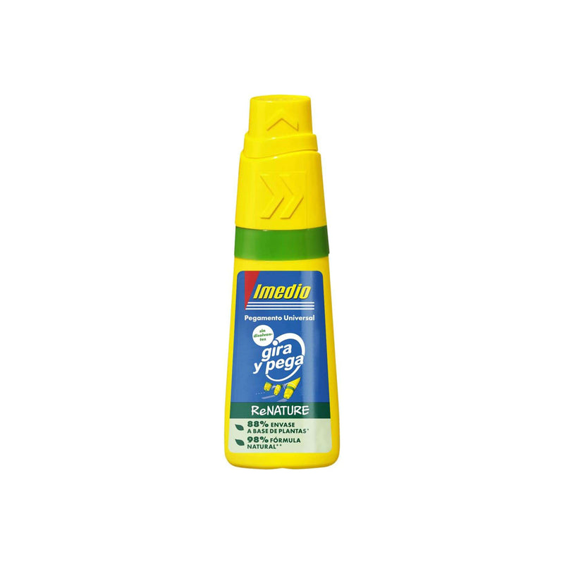 Imedio Gira y Pega Renature Pegamento Universal Sin Disolventes 35ml - Aplicador Giratorio 3 Posiciones - Envase 88% de Origen Vegetal
