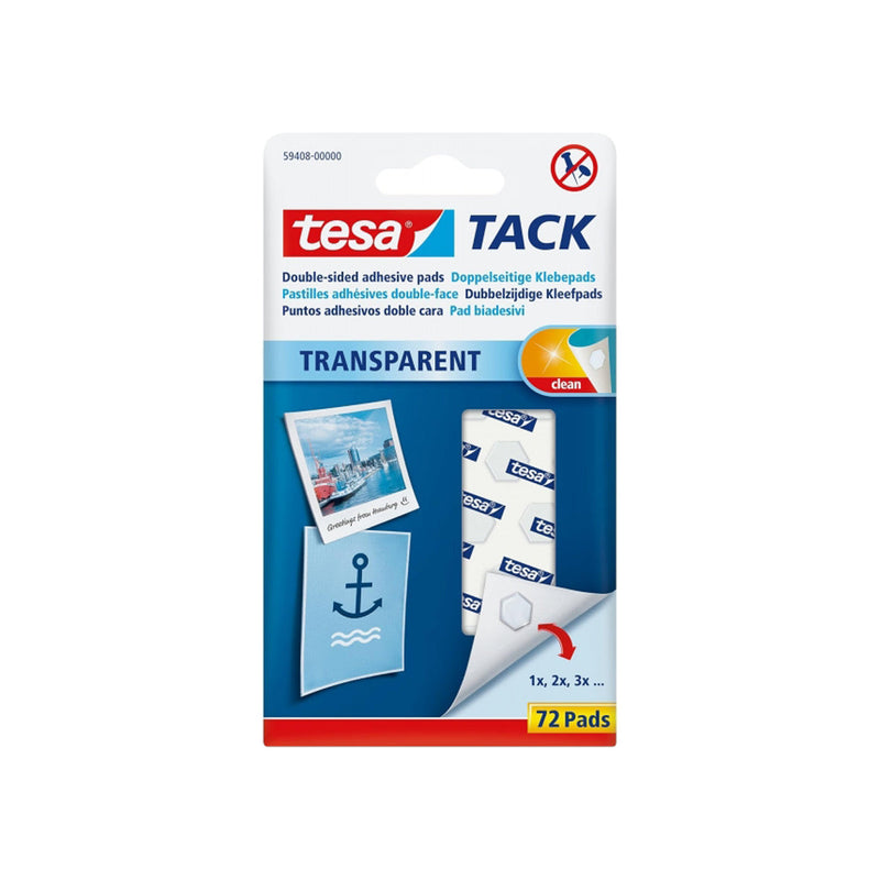 Tesa Tesatack Pack de 72 Puntos Adhesivos de Doble Cara - Fuertes y Limpias - Transparentes