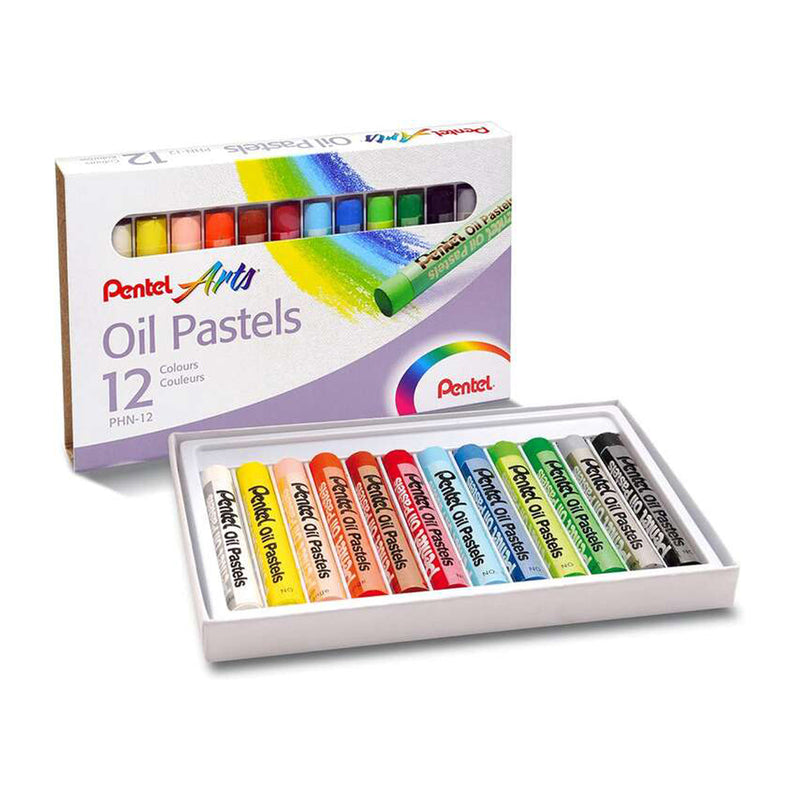 Pentel Oil Pastels Pack de 12 Pasteles Oleo - Blandos, Cremosos y de Secado Lento - Colores Surtidos