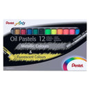 Pentel Oil Pastels Pack de 12 Pasteles Oleo - 6 Metalicos y 6 Fluorescentes - Blandos, Cremosos y de Secado Lento - Colores Metalicos y Fluorescentes Surtidos