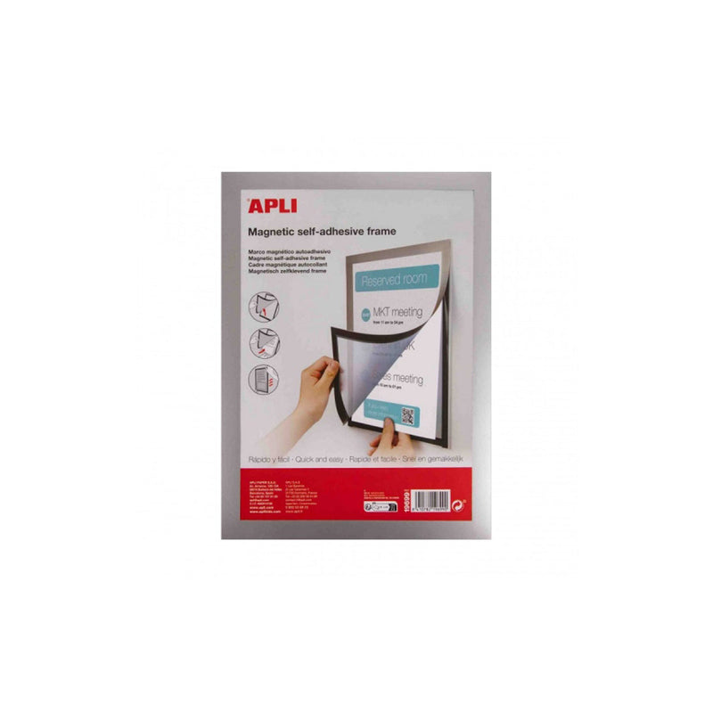 Apli Marco Magnetico Autoadhesivo para Hojas A4 - Facil de Colgar - Iman Resistente - Color Aleatorio Surtido