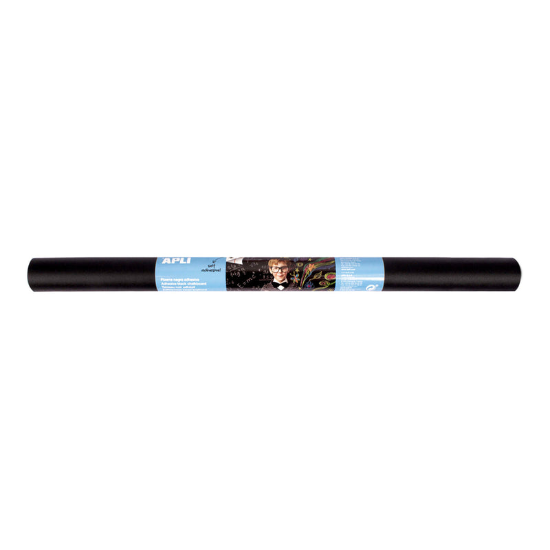 Apli Pizarra Negra Adhesiva Reposicionable - Tamaño 0.5x2m, Grosor 180m - Se Corta Facilmente - Apta para Superficies Lisas y Solidas - Facil de Limpiar - Color Negro