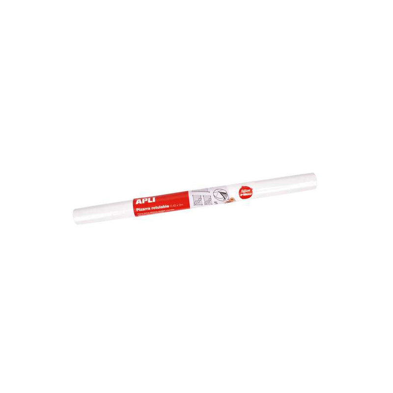 Apli Rollo de Pizarra Blanca Adhesivo Reposicionable - Tamaño 0.45x2m - Grosor 110m - Facil de Cortar - Apta para Superficies Lisas y Solidas - Facil de Limpiar - Color Blanco