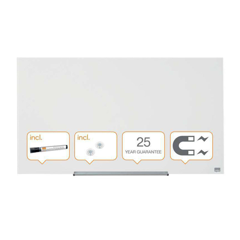Nobo Impression PRO Pizarra Magnetica de Cristal 1000x560mm - Diseño sin Marco - Ultra Capacidad de Borrado - Blanco Brillante - Color Transparente