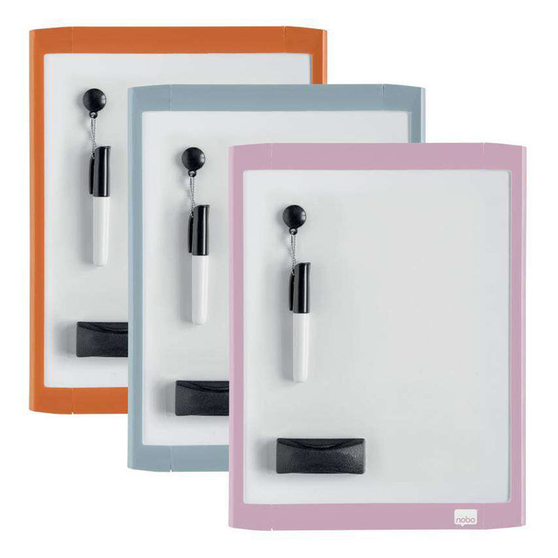 Nobo Mini Pizarra Magnetica con Marco 216x280mm - Mini Rotulador, Borrador e Iman Incluidos - Colores Surtidos y Aleatorios