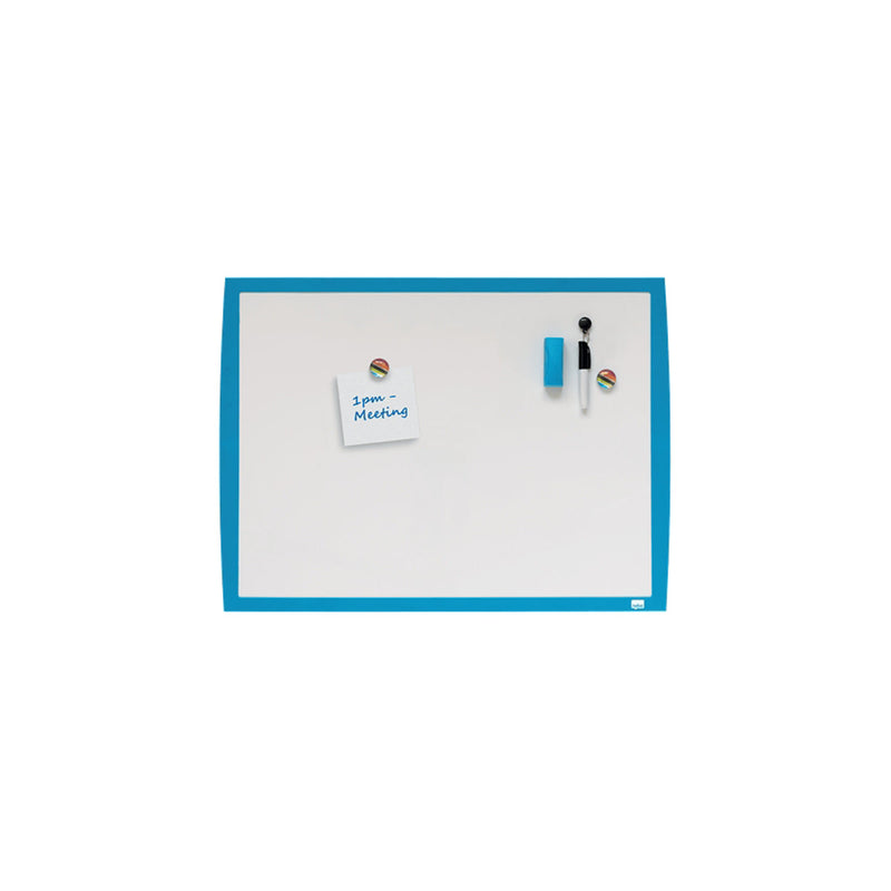 Nobo Pizarra Blanca Magnetica 585x430mm - Incluye Mini Rotulador de Pizarra, Imanes Estampados y Borrador - Color Azul