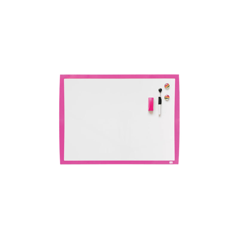 Nobo Pizarra Blanca Magnetica 585x430mm - Incluye Mini Rotulador de Pizarra, Imanes Estampados y Borrador - Color Fucsia