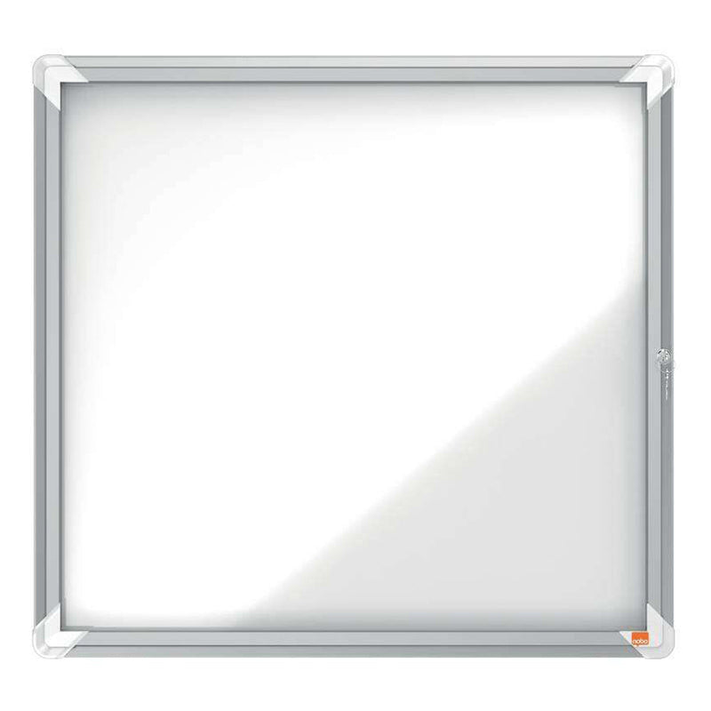Nobo Vitrina Exteriores 6 Hojas A4 Superficie Blanca Magnetica - 752x692x45mm - Puerta Seguridad Cerradura Marco Aluminio - Color Blanco