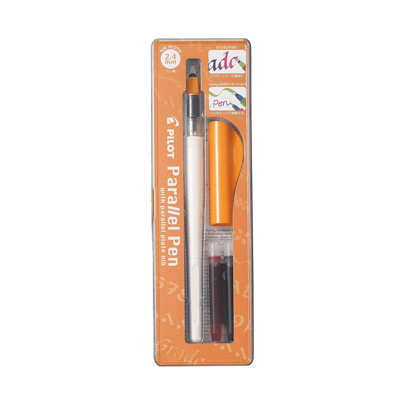 Pilot Pack de Pluma Estilografica Parallel Pen 2.4mm - Punta de Acero - Trazo de 2.4mm - 2 Recargas - Color Negro/Rojo