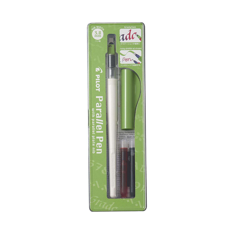 Pilot Pack de Pluma Estilografica Parallel Pen 3.8mm - Punta de Acero - Trazo de 3.8mm - 2 Recargas - Color Negro/Rojo