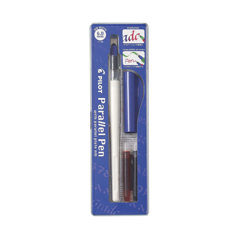 Pilot Pack de Pluma Estilografica Parallel Pen 6.0mm - Punta de Acero - Trazo de 6.0mm - 2 Recargas - Color Negro/Rojo