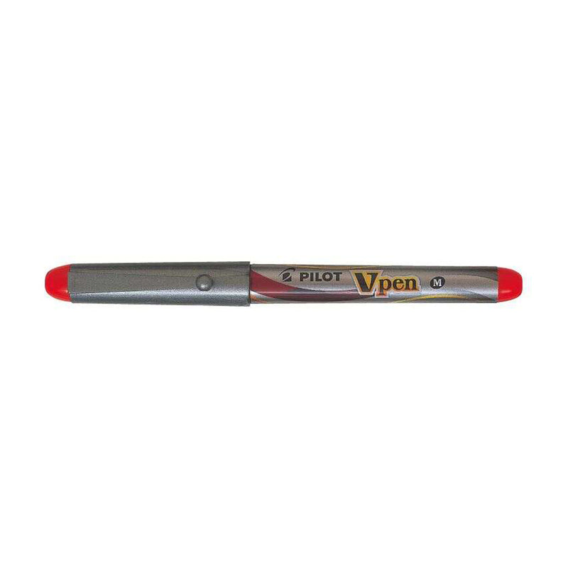 Pilot Pluma Estilografica V-Pen Silver - Desechable - Tinta Liquida - Punta de Acero - Trazo de 0.5mm - Color Rojo