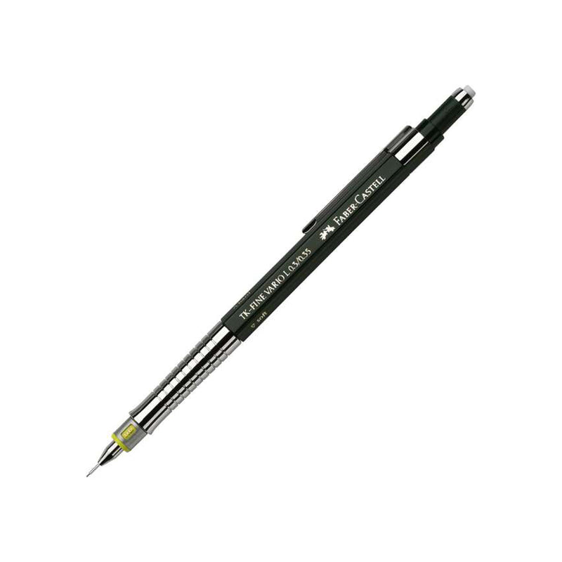 Faber-Castell TK-Fine Vario L Portaminas HB 0.35mm - Con Goma de Borrar - Clip de Metal - Color Verde