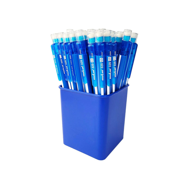Molin Grafic-320 Pack de 50 Portaminas HB 0.5mm - Cuerpo Triangular - Goma de Borrar Integrada - Color Azul
