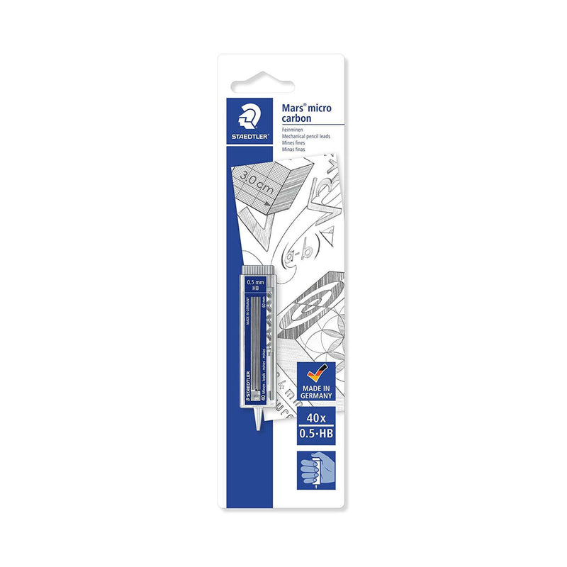 Staedtler Micro Carbon 255 Dispensador de Minas con 40 Minas - Mina HB de 0.5mm - Rellena las Minas Individualmente - Resistencia a la Rotura - 90% Procedente de Materiales Naturales