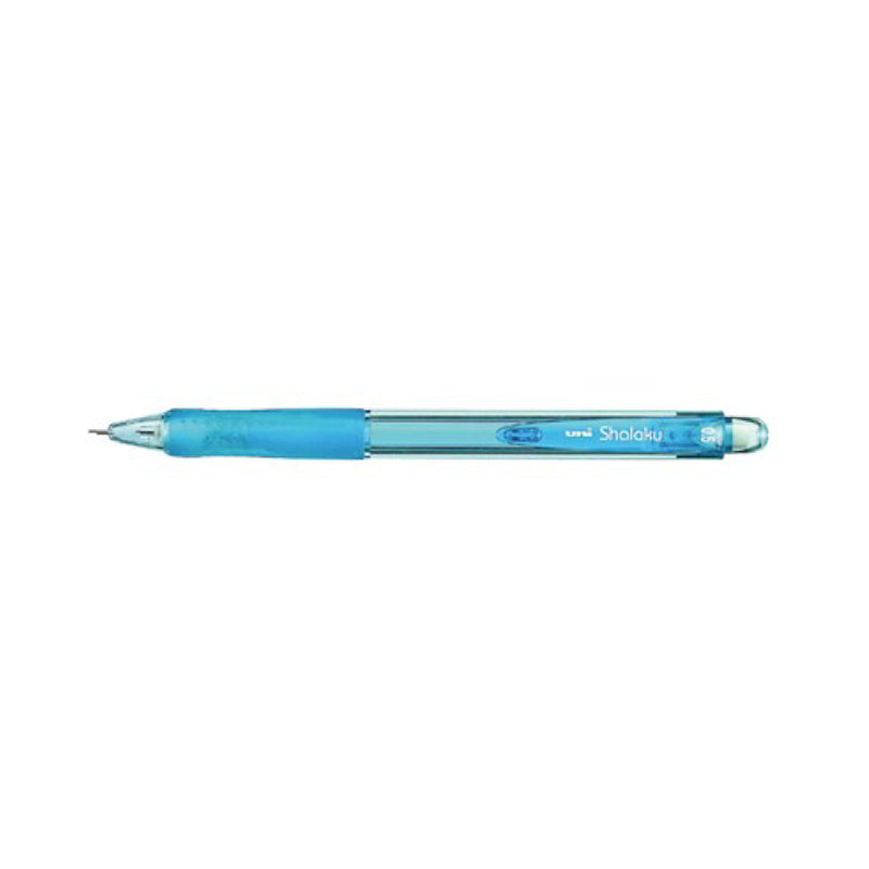 Uni-ball Shalaku M5-100 Portaminas - Ancho de Trazo 0.5mm - 2 Minas HB - Empuñadura de Caucho Antifatiga - Goma de Borrar Integrada - Color Azul Claro