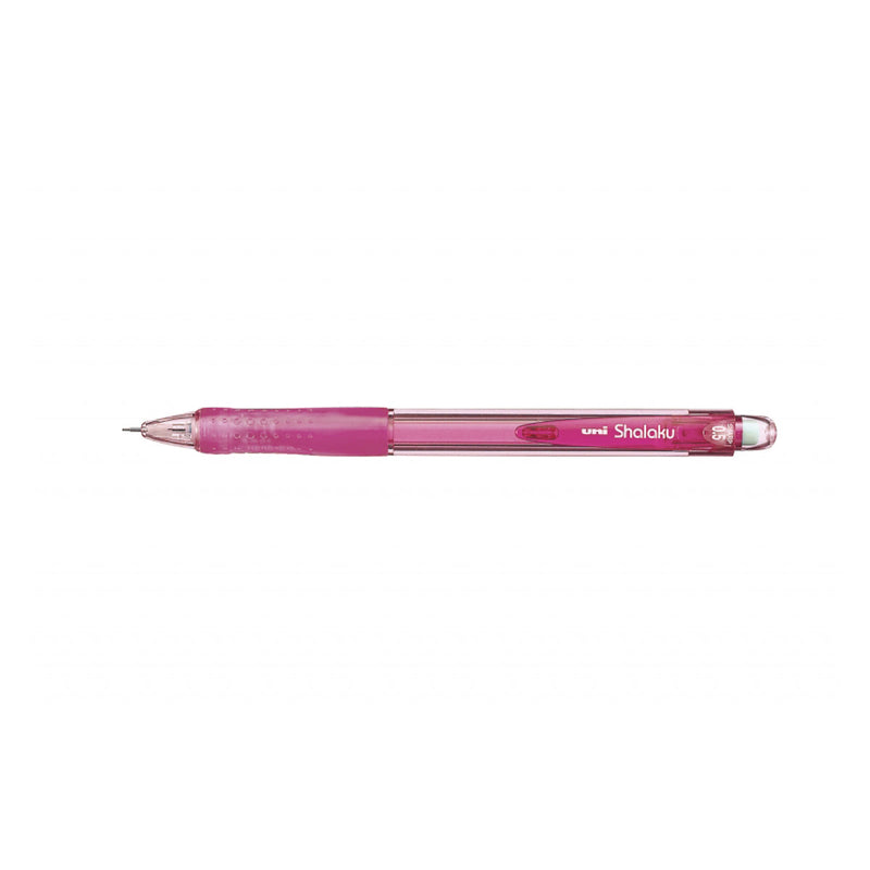 Uni-ball Shalaku M5-100 Portaminas - Ancho de Trazo 0.5mm - 2 Minas HB - Empuñadura de Caucho Antifatiga - Goma de Borrar Integrada - Color Rosa