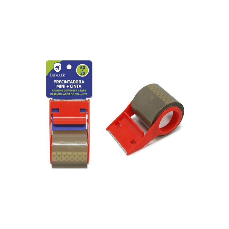 Bismark Mini Precintadora de Mano para Rollos de hasta 20m de Largo - Incluye Precinto de 20m - Cuchilla de Acero - Color Rojo