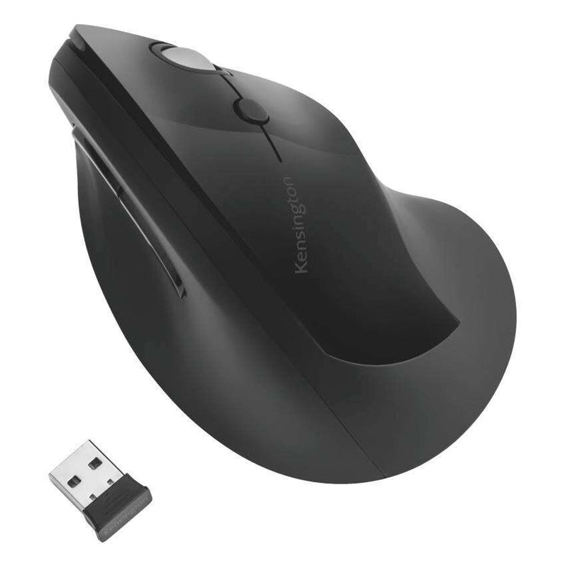 Kensington Pro Fit Ergo Raton Vertical Inalambrico 2.4Ghz 1600dpi - 5 Botones - Inclinación Natural 46,7º - Alcance hasta 20m - Indicador de Carga - Color Negro