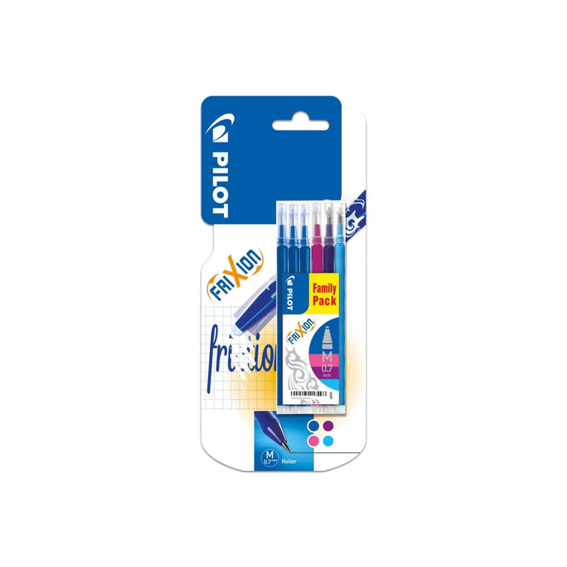 Pilot Pack de 6 Recambios para Frixion Ball y Frixion Clicker - Punta de Bola Redonda 0.7mm - Trazo 0.4mm - Colores: 3x Azul, 1x Azul Claro, 1x Violeta y 1x Rosa