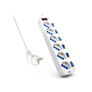 Ewent Regleta de Energia - 6 enchufes - Version Schuko - 16A con Interruptor de Encendido/Apagado en cada Puerto - Protector contra Sobretensiones - Cable de 5m - Color Blanco