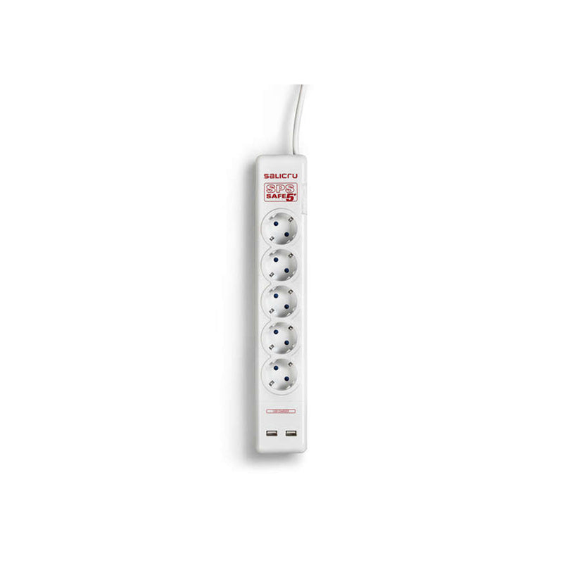 Salicru Regleta SPS SAFE 5+ Protectores Electricos Activos de Ultima Generacion - 5 Tomas Schuko - Color Blanco