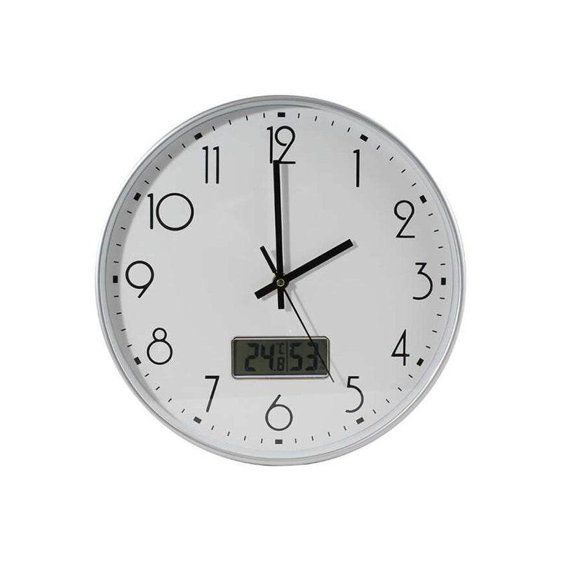 Bismark Reloj Oficina con Marcador Digital de Temperatura y Humedad - Numeros Negros - Cristal Exterior - Manecillas de Aluminio - Color Blanco