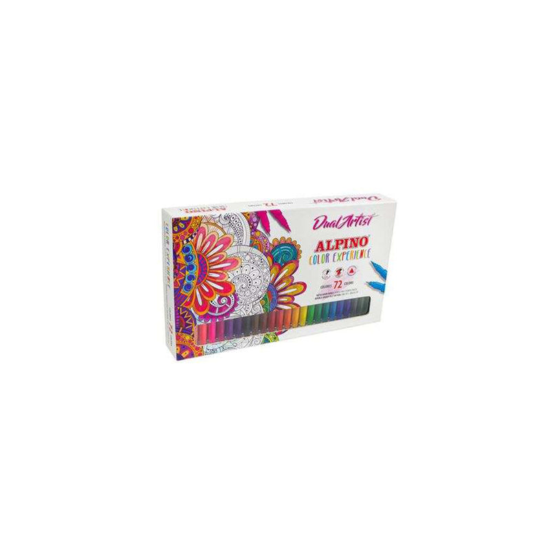 Alpino Dual Artist Color Experience Pack de 72 Rotuladores - Doble Punta para Dibujos mas Completos - Forma Triangular Ergonomica - Punta Fine Liner de 0.7mm y Punta Pincel de 2.9mm - Colores Surtidos