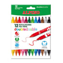 Alpino Pack de 12 Rotuladores Double Double 10+2 - Rotuladores de Doble Punta - Colores Superbrillantes - Tinta Superlavable - Ideal para Trabajos Escolares y Dibujos - Colores Surtidos