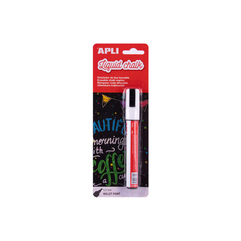 Apli Rotulador de Tiza Liquida - Punta Redonda de 5.5mm - Facil de Borrar con Paño Humedo - Secado Rapido y Uso Sencillo - Base Agua Libre de Toxicos - Color Blanco