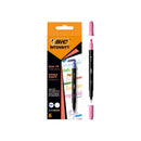 Bic Intensity Dual Tip Pack de 6 Rotuladores Doble Punta - Punta de Biselada + Punta Fina 0.04mm - Tinta con Base de Agua - Colores Surtidos