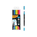 Bic Intensity Dual Tip Pack de 6 Rotuladores Doble Punta - Punta de Pincel + Punta Fina - Tinta con Base de Agua - Colores Clasicos Surtidos