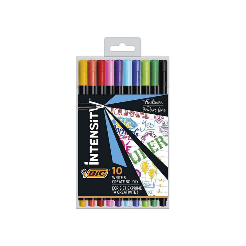 Bic Intensity Fine Pack de 10 Rotuladores - Punta Fina de 0.8mm - Trazo de 0.4mm - Tinta con Base de Agua - Colores Surtidos