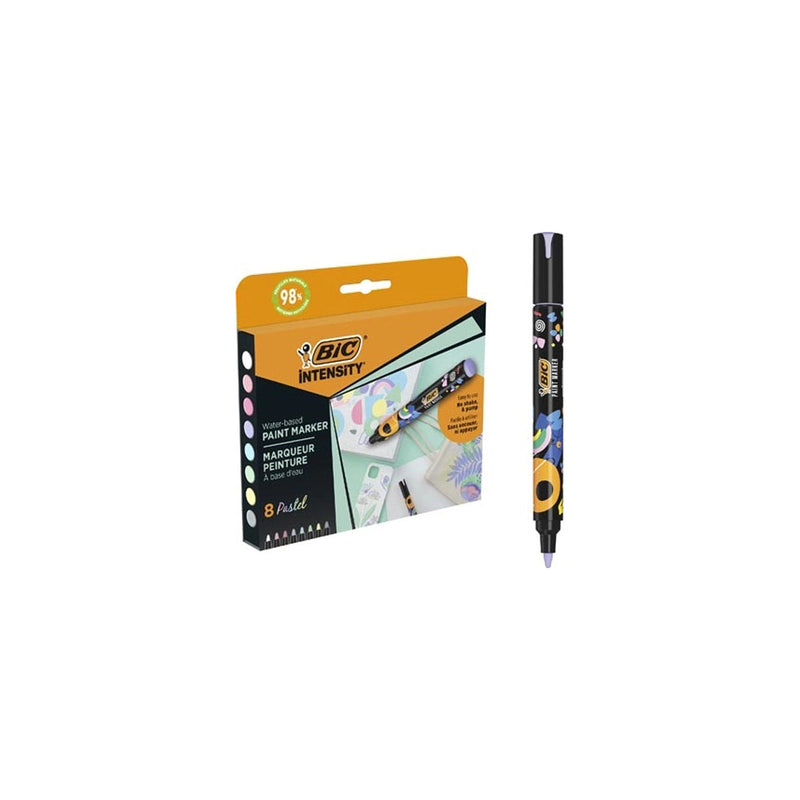 Bic Intensity Pack de 8 Marcadores de Pintura - Punta Media - Tinta con Base de Agua - 98% de Materiales Reciclados - Colores Pastel Surtidos
